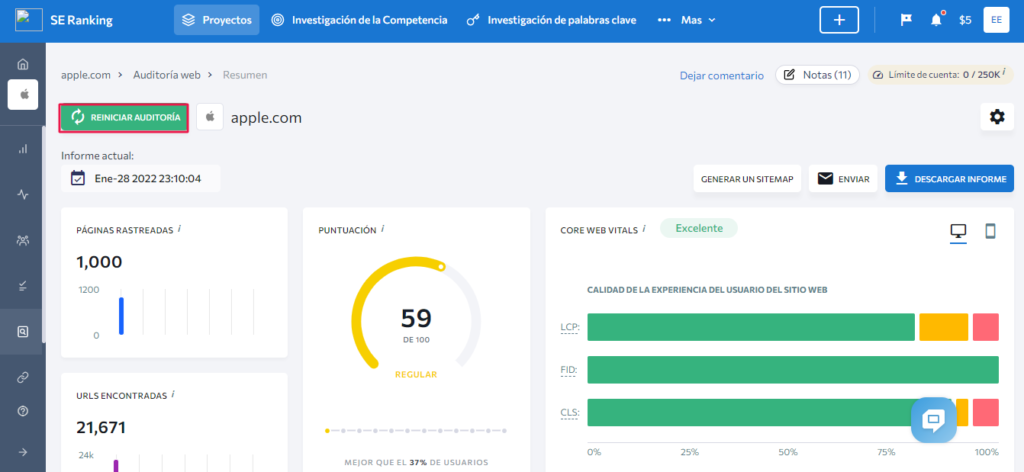 SE Ranking auditoria SEO