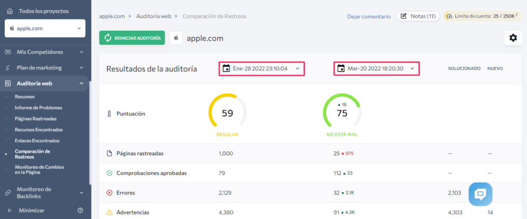 comparación rastreo