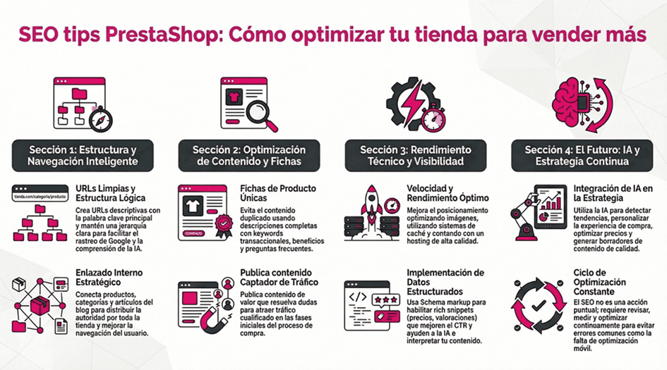 Infografía con SEO tips Prestashop para aumentar ventas