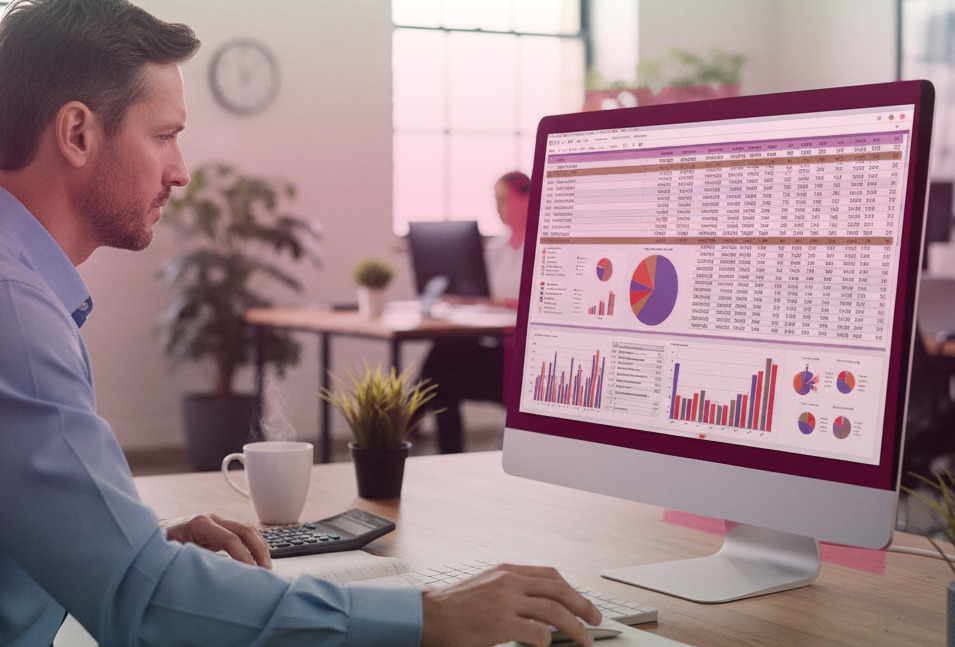 Profesional analizando datos y gráficos SEO para pymes en un entorno de oficina.