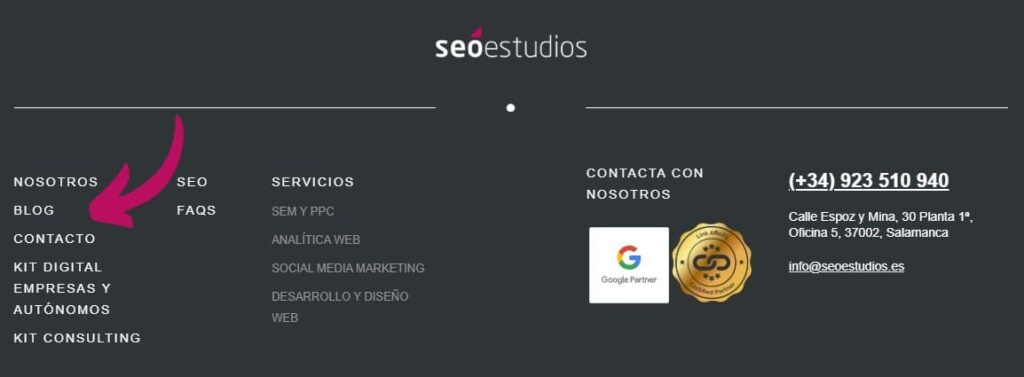 Vista del blog de SEOestudios en su página web