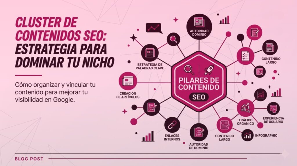 Una imagen figurativa de cómo es un clúster de contenidos seo