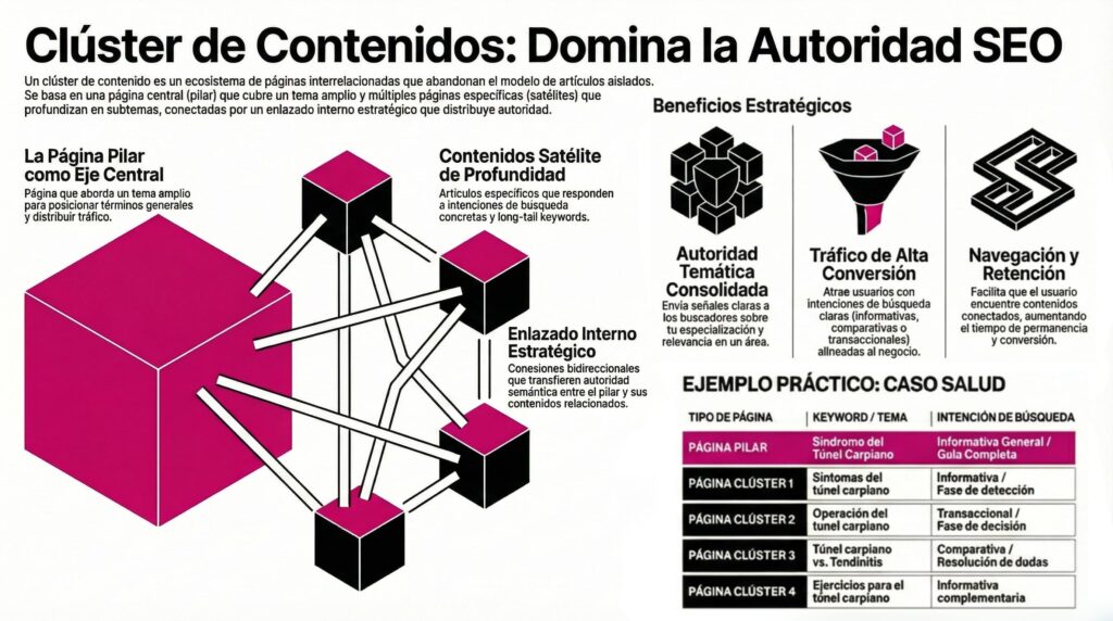 una infografía sobre el cluster seo