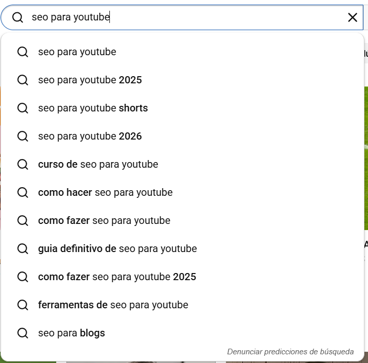 buscador de youtube dando sugerencias