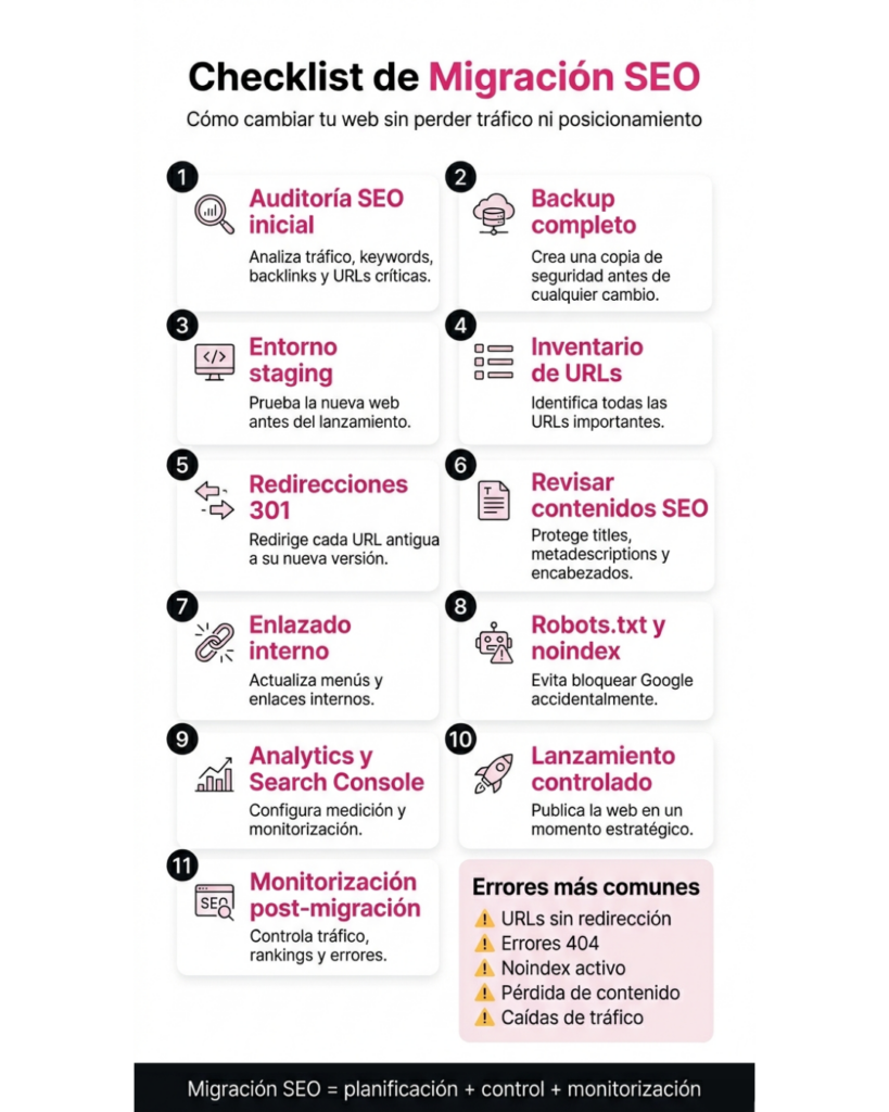 checklist migracion seo 1 | Checklist de migración SEO: cómo cambiar tu web sin perder tráfico ni posicionamiento